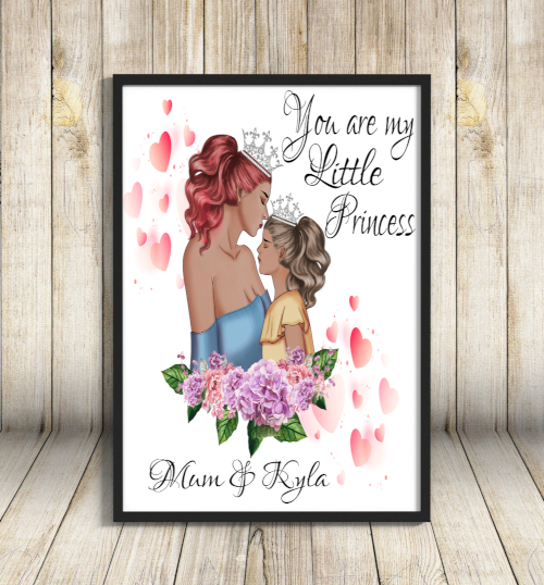 Mother & Daughter Princess A4 Print, Custom Mum and Daughter